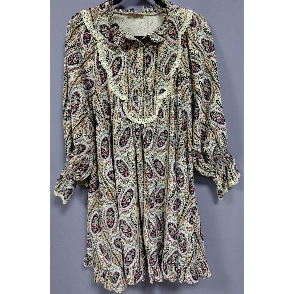 byTiMo Multicolor Collared Mini Ruffle Lace Trim Dress Women Size S - Picture 2 of 11